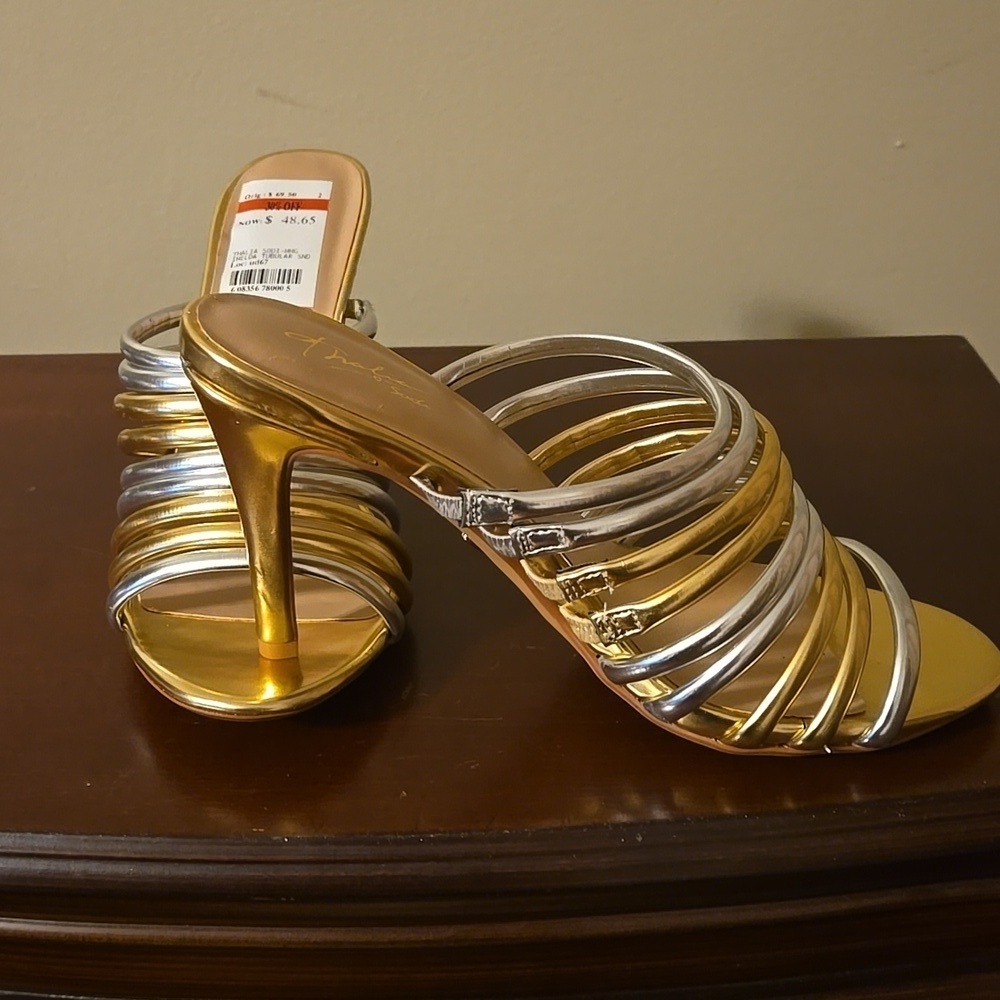Thalia Sodi Imelda Gold and Silver Heeled Sandals Size 7.5